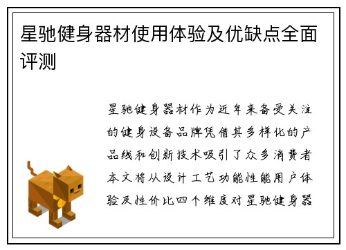 星驰健身器材使用体验及优缺点全面评测